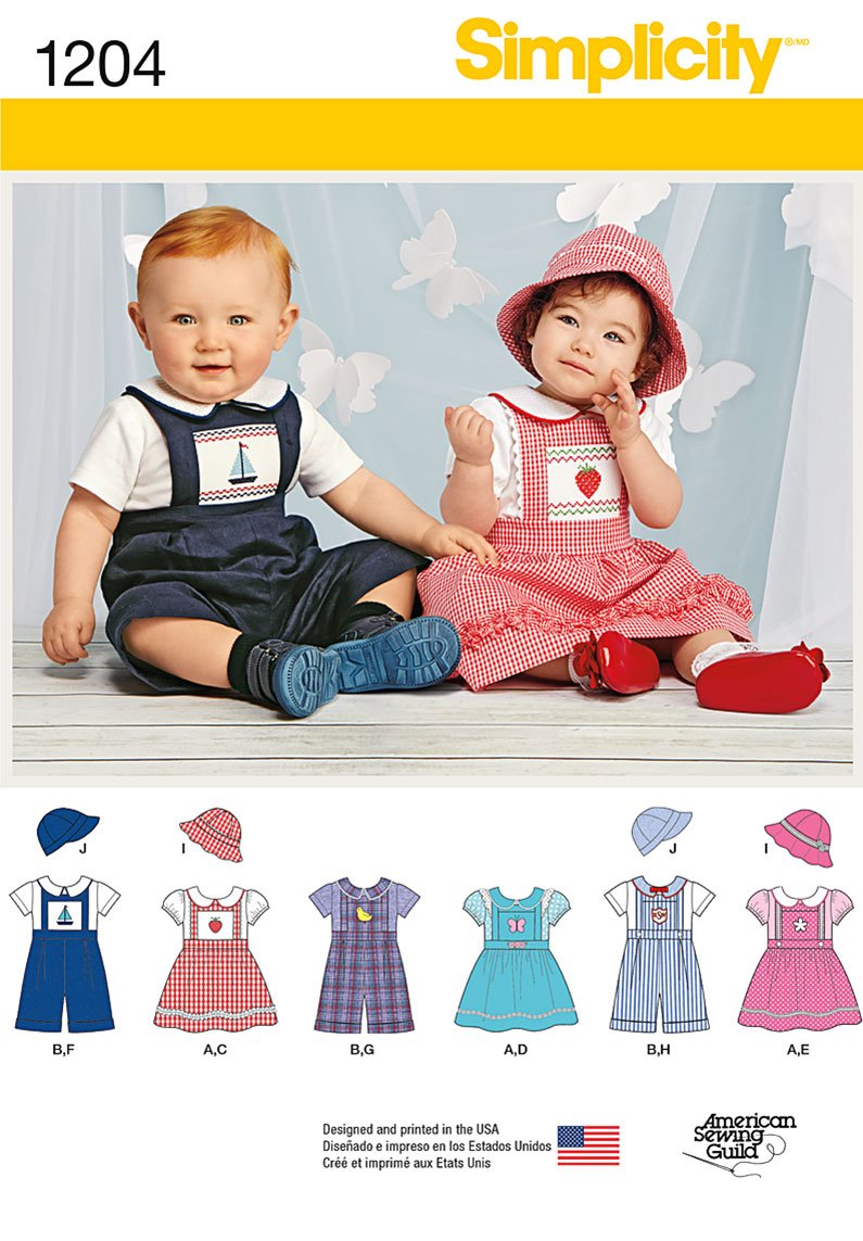 Simplicity Creative Patterns 1204 Babies' Romper or Jumper, Hats and Knit Bodysuit, A (XXS-XS-S-M-L)