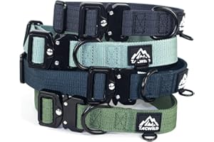 Tacwild Dog Collar for Large Dogs - Adjustable, Chew Proof Nylon Collar with Metal Quick Release Buckle and D-Ring for Dog Tags (Dark Green, L)