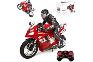 HTLNUZD 1/6 RC Stunt HC-208 Motorcycle Model 2.4GHz Alloy Racing for Adult Radio Controlled Car (Red-HC-208)