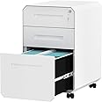 YITAHOME 3-Drawer Filing Cabinet Office Drawers with Lock, Divider and Pencil Tray, Portable Metal File Cabinet, Pre-Built, White