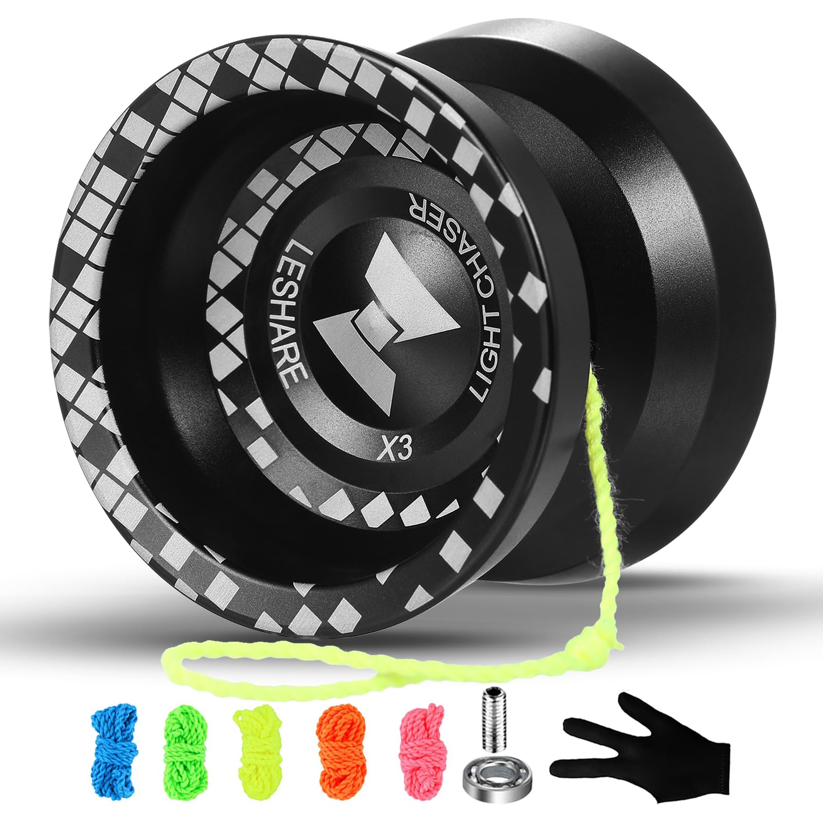 LESHAREYoyo Pro X3 for Advanced Players - Includes Responsive Yoyo for Beginners - Aluminum Yoyo for Kids + 5 Ropes + Gloves + Instructions