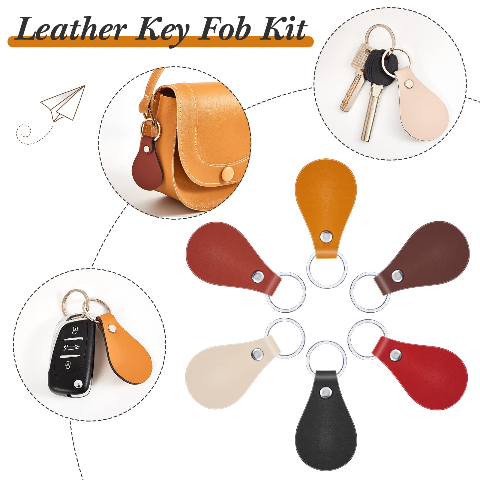 Taiyin 30 Pcs Leather Key Fob Kit for DIY Craft PU Blanks with Rivets and Key Ring for Laser Engraving Keychain(Multi Colors)