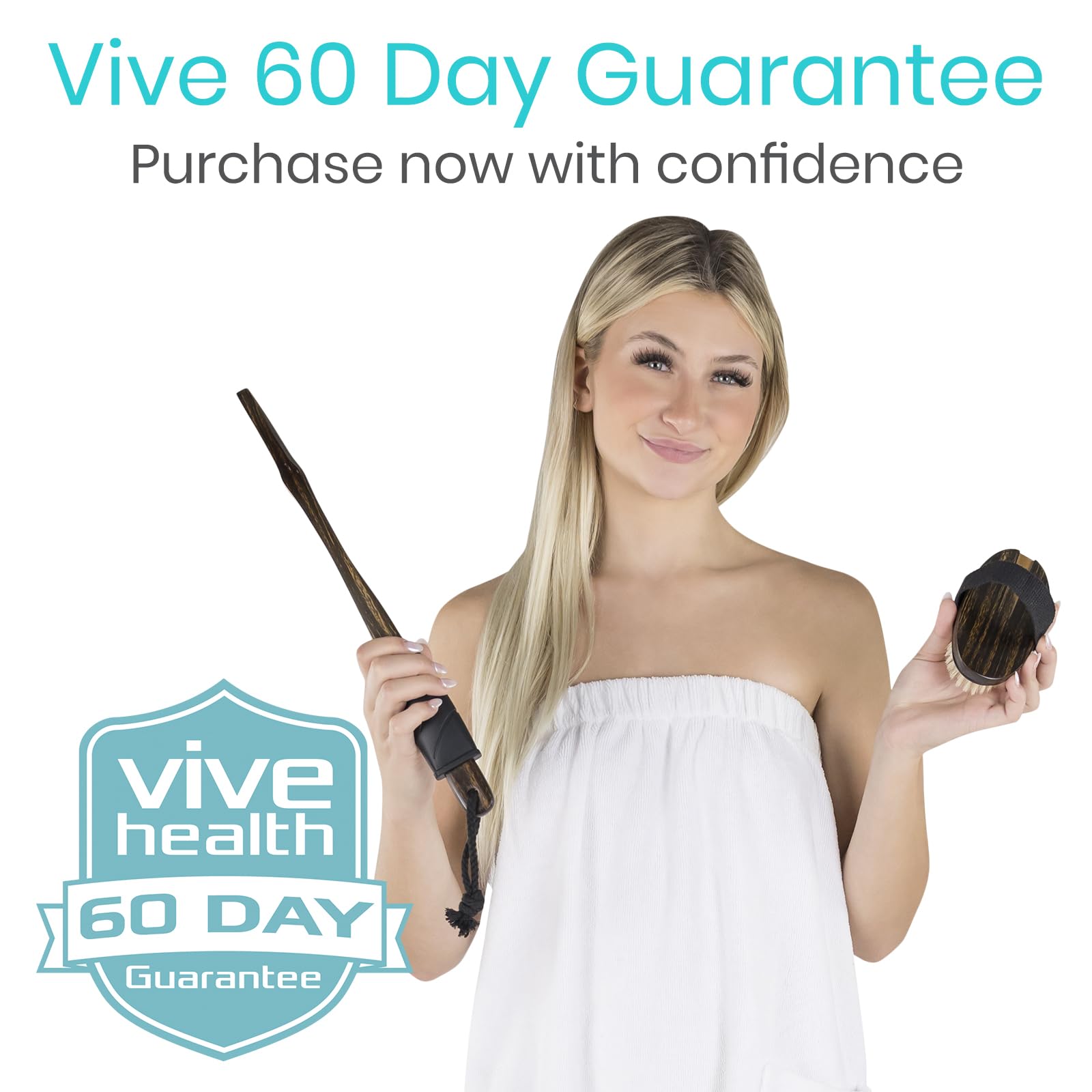 Vive Dry Brush Set for Lymphatic Drainage (3 Pieces) - Brushing Scrubber for Exfoliating, Body Cellulite and Skin Massage - 100% Natural Boar Hair Bristles, 14” Long Dark Wooden Handle w/Storage Bag