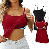 V FOR CITY Women's Shelf Bra Camisole Tops Adjustable Spaghetti Strap Cami Tank Cotton Undershirts 2 Pack
