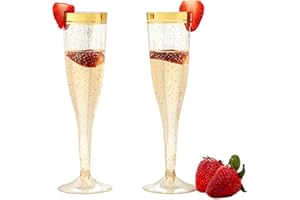 PERFECT SETTINGS TABLEWARE AND PARTY DECORATIONS 36 Plastic Champagne Flutes, 6.5 Oz Plastic Glasses Gold Rim & Glitter Gold Mimosa Glasses, Toasting, Weddings, Brunch Decor, Plastic Flutes Champagne Disposable