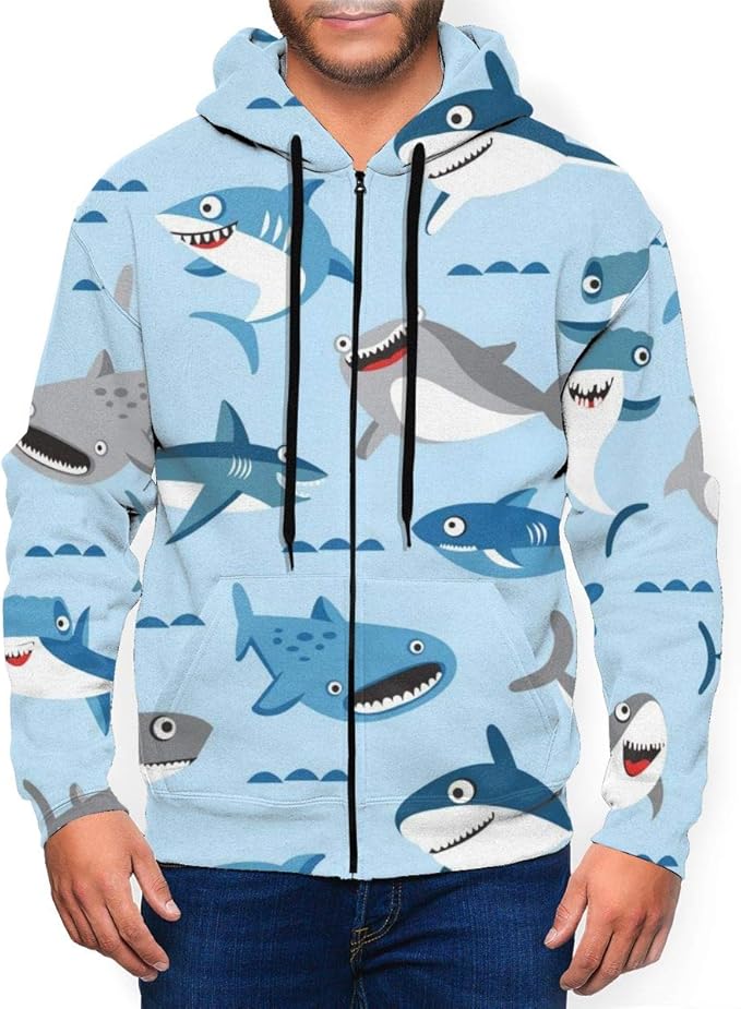 LAOLUCKY Sudadera con Capucha para Hombre con diseño de tiburón y Peces