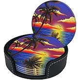 6 Pcs Hawaiian Palm Tree Coasters for Women Men, Tropical Drinks Coasters with Holder, Home Decor, 4 inch