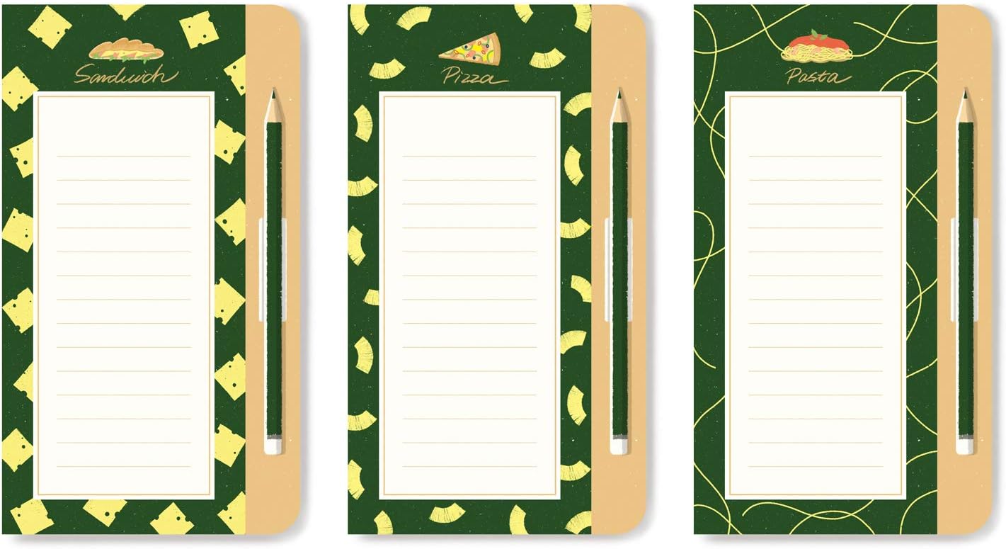 FORFOLIO 3 Pack Magnetic Notepads for Fridge with Clip-on Pencil, Grocery Shopping, To Do List, School Reminders, 60 Sheets per Memo Pad, 3.75”x 8.5”, Wide Ruled (Simple Packing, Green Background)