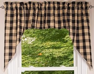 Buffalo Check Black & Tan Curtain Swags by Primitive Home Decors