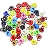 WYBG 50 Pcs Plastic Spring Loaded Elastic Drawstring Rope Lanyard Adjuster Cords Lock End Adjustable Single Hole Toggle Stoppers Round Ball Shape Fastener Buttons Slider with Assorted Colors