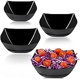 PLASTICPRO Disposable Square Serving Bowls, Party Snack or Salad Bowl, Plastic Black Pack of 4, 16 OUNCE, Black