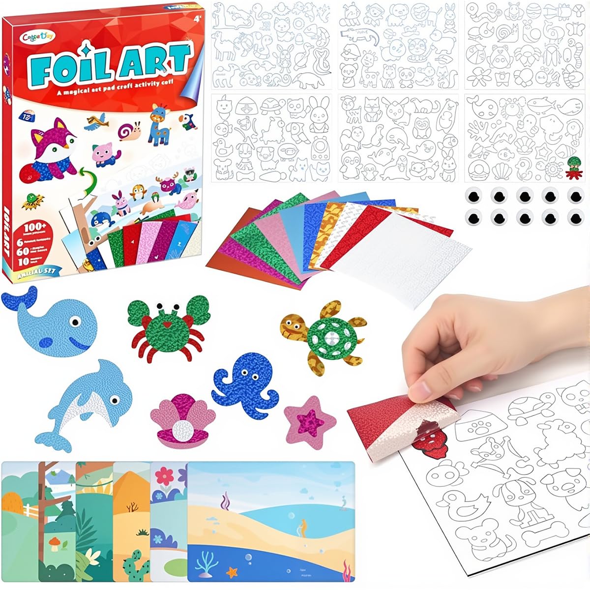 ZappelStift Foil Art for Kids, Animal Foil Fun, Craft Kits for Kids - DIY Foil Art, Kids Activity Packs No Mess Arts and Crafts, Travel Toy School Party Games, Gift Toys for 3+ Years Old Boys & Girls