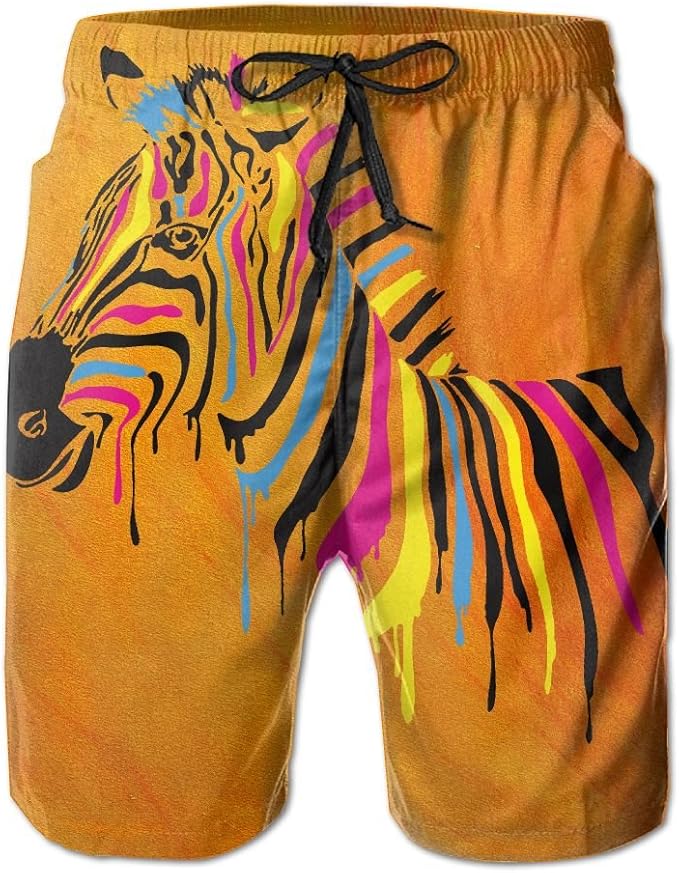 ZQAQDW Mens Summer Technicolor Zebra Beach Shorts with Pocket