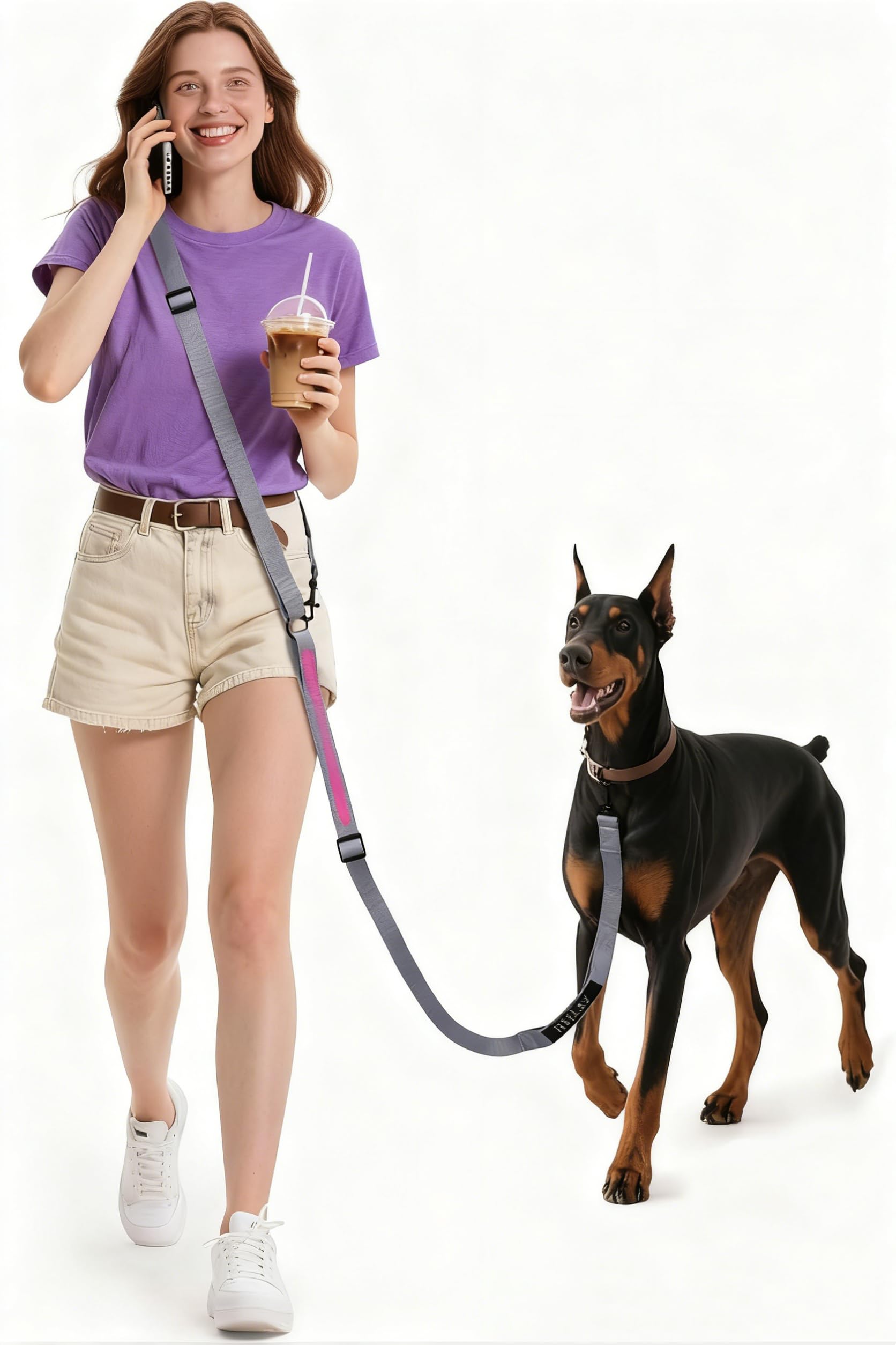 Photo 1 of Hands Free Dog Leash, 10.1ft Crossbody & Waist-Wear Adjustable Leash, Dual-Zone Length Control, Shock-Absorbing Handle, Lightweight Rope Leashes for Small & Medium Dogs Grey