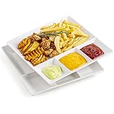 LAUCHUH Chip & Dip Serving Set, 11 inch Porcelain Divided Serving Platter Large Relish Tray Appetizer Tray for Party, Thanksgiving, Christmas, Nuts, Candy, Veggies, Candy and Snacks, White