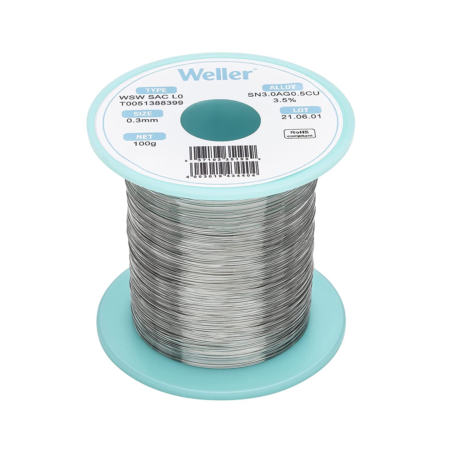Weller WSW SAC L0 (T0051387299) Lead Free Solder Wire, Ø 0.3mm, Alloy Sn96.5Ag3.0Cu0.5, Flux content 3.5%, 500g
