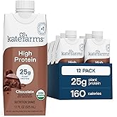 KATE FARMS Organic High Protein Chocolate Nutrition Shake, 25g Protein, 6g Fiber, 27 Vitamins and Minerals, 0g Sugar, Protein Drink, 11 oz (12 Pack)