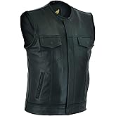 Leatherick Mens Black Motorcycle Vests - Top Grain Cow Leather SOA Club & Traditional Paisley Satin Liner Leather Biker Vests