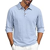 TAFLE Men’s Linen Polo Shirts Long Sleeve Yoga Tops Casual Summer Hippie Beach T-Shirts