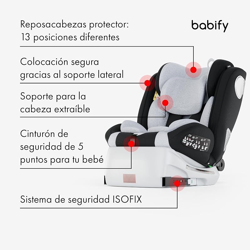 Onboard Silla de Coche Isofix para Bebés y Niños, 0 Meses - 12 Años, Apta Desde 40-150 cm Ajustable 360º, Asiento Portátil y Seguro i-Size ECE R129