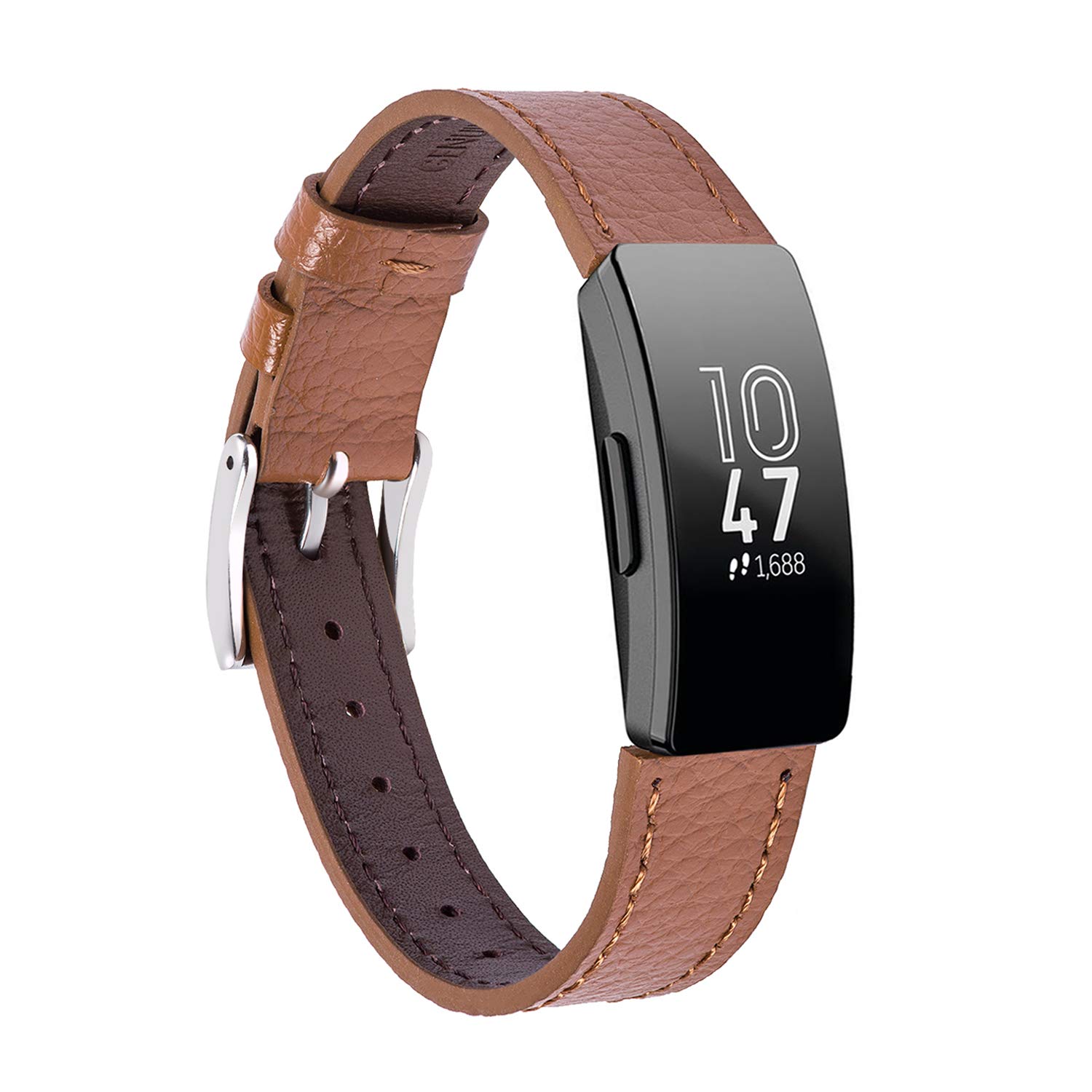 Nigaee Unisex-Adults Genuine Leather Classic Replacement Bands for Fitbit Inspire HR Fitness Trackers Brown