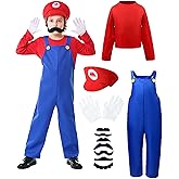 ELEGAWHISPR Halloween Costume Kids Plumber Jumpsuit with Hat Gloves Moustache Costume Accessories Set