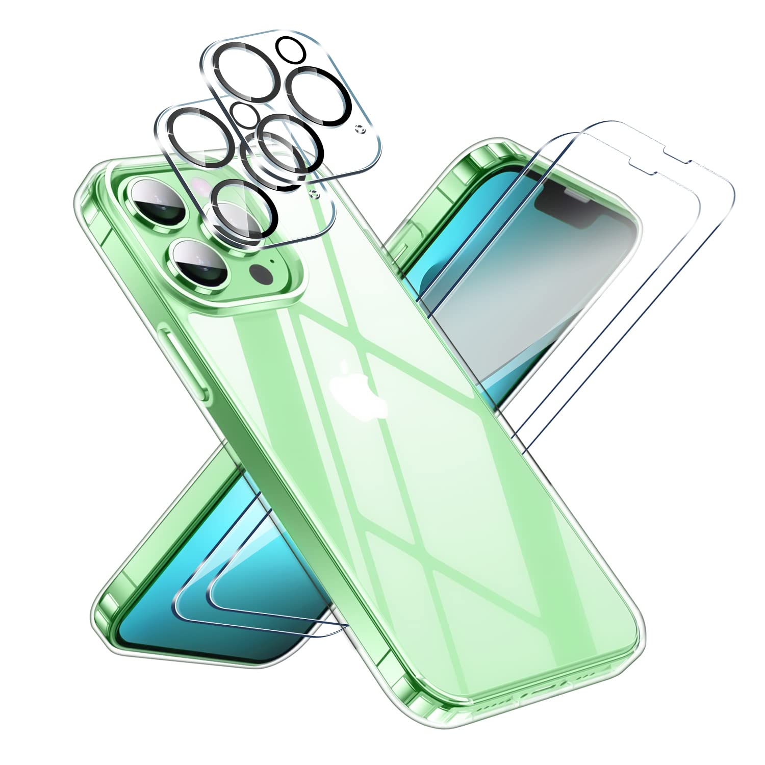 FTRONGRT for iPhone 14 Pro Protector and Phone Cae, Full Cover Lens Film, Transparent Screen Film, TPU + PC Transparent Protective Case, Anti-scratch, Anti-Drop Case for iPhone 14 Pro.