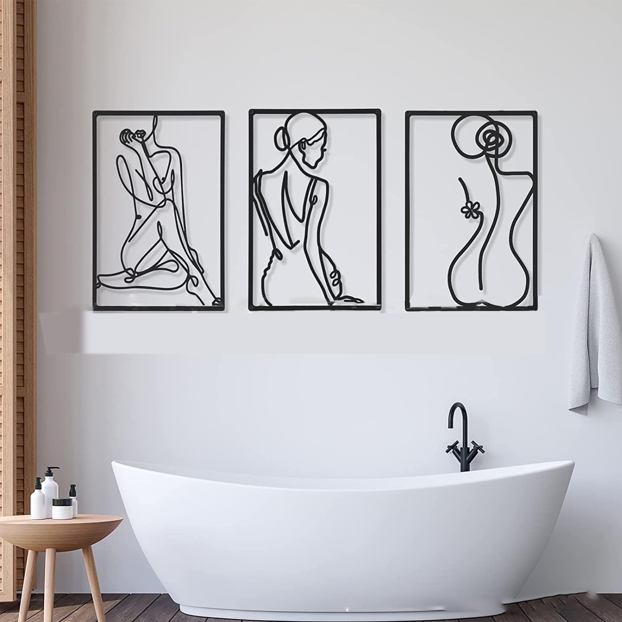 SUQ 3 Pcs Metal Wall Art Decor, Minimalist Abstract Woman Wall Decor, Modern Line Drawing Wall Art Decor, for Living Room, Bedroom, Minimalistic & Aesthetic Room Decor, Bathroom Wall Art (Styles F)