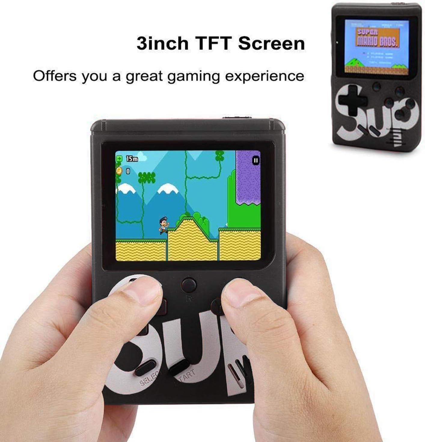 ROTTO Handheld Gaming Console,Classic Retro Video Gaming Player Colorful LCD Screen USB Rechargeable Portable Game Console with 400 Classic Old Games Best Toy Gift for Kids Supports TV Out (BLACK)