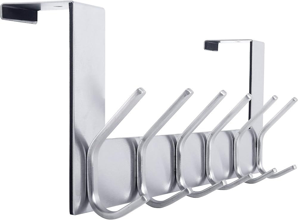 WEBI Over The Door Hook 6 Hook Towel Rack Silver 3.5-4.5 cm Thick Doors