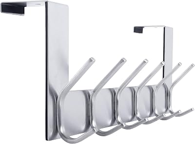 WEBI Over The Door Hook 6 Hook Towel Rack Silver 3.5-4.5 cm Thick Doors