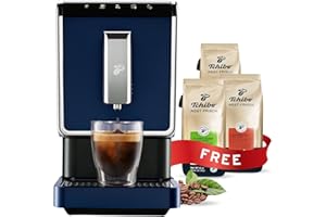 Tchibo Automatic Espresso & Coffee Machine Bundle with Built-in Grinder, Comes With 3 x 12 oz. Bags of Whole Bean Coffee, Blue