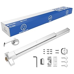 Panic Bar Exit Device - Push Bar for Exit Doors & Exit Lever with Key - UL Listed - Aluminium Silver Finish - Fitting Instructions