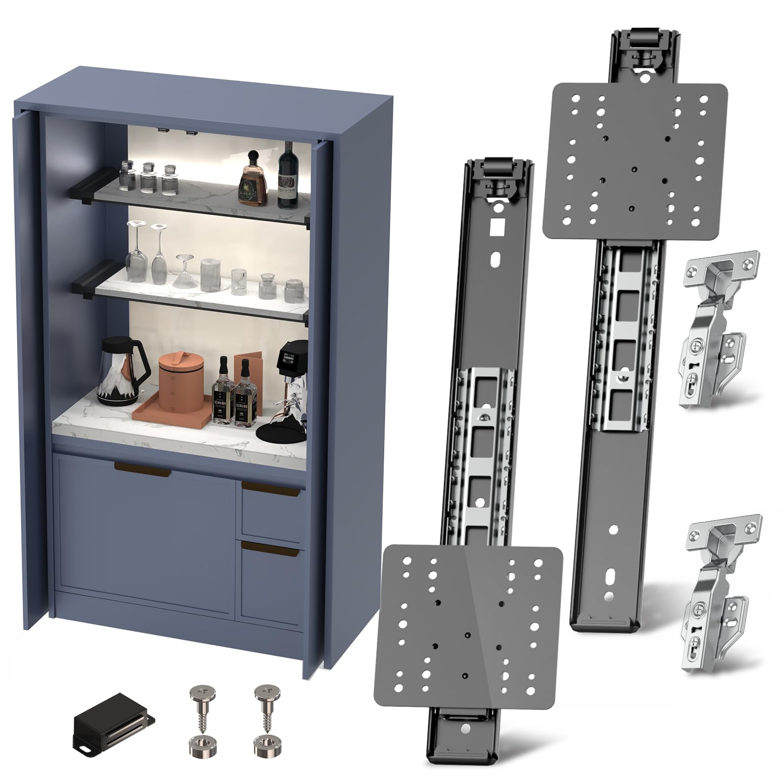 Photo 1 of 14" Cabinet Pocket Door Slide Hinge Kit 2PCS for Inset Application, Pivot Pocket Door Slides for Cabinet wiht Hinges, Pivot Sliding Door Runners Hardware System for Cabinet Doors