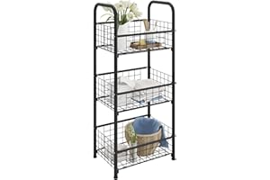 PROXRACER 3-Tier FreeStanding Open Shelf,Bathroom Organizer Shelves Unit with Adjustable Feet, Metal Steel Storage Tower Organizer Rack Basket Cart for Bathroom, Living Room, Balcony, Kitchen
