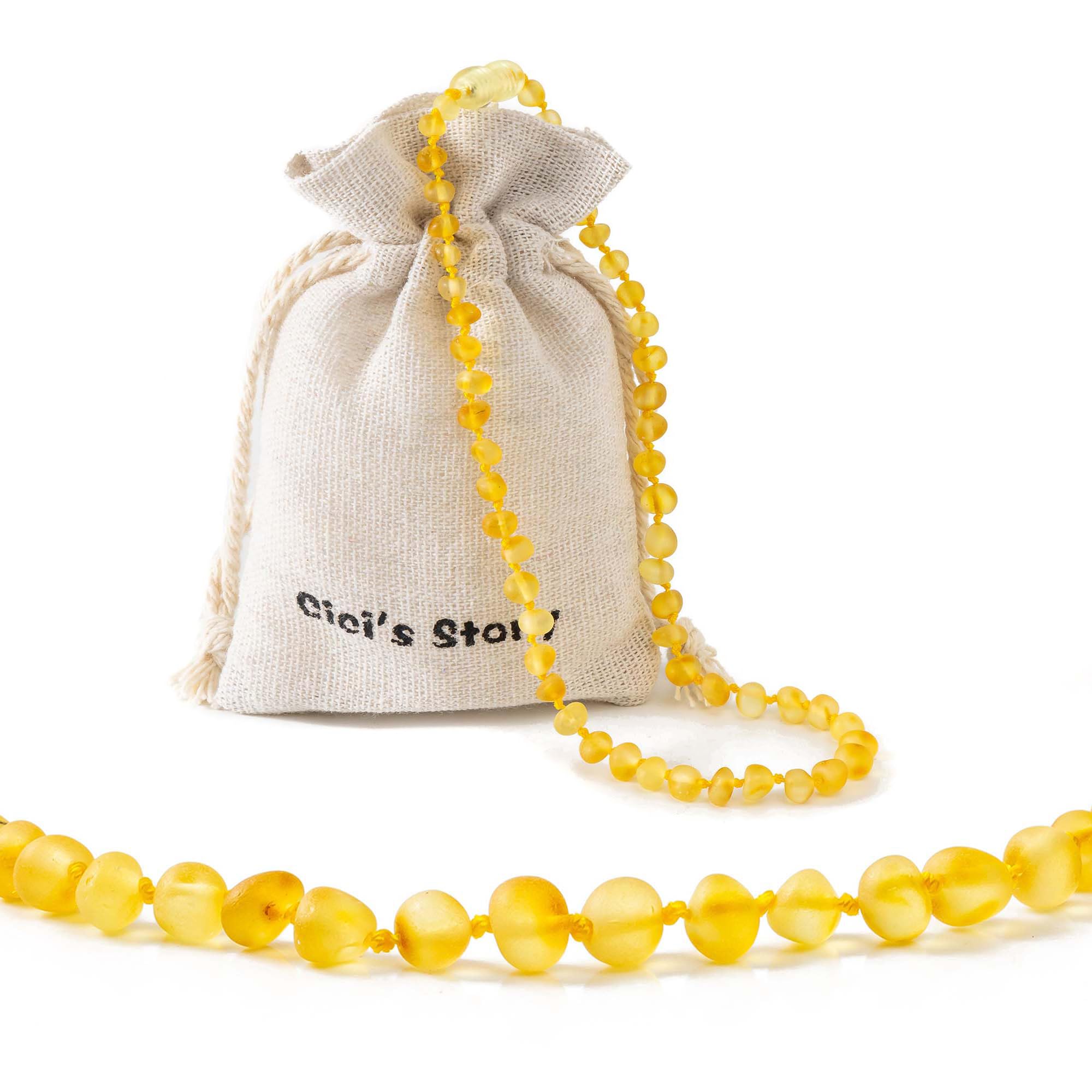 Cici's Story Baltic Amber Necklace(Unisex)(Butterscotch Raw) - 33cm Long - Raw not Polished Beads - Knotted Between Beads — image 1