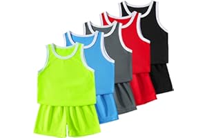 Kids Boy 2 Piece Shorts Set Sleeveless Summer Plain Cotton Tank Top Athletic Clothes Set Outdoor Sports Outfit