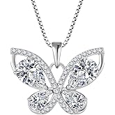 Blaniy Butterfly Necklace for Women 925 Sterling Silver Birthstone Pendant Created Gemstone Jewelry Gifts for Her