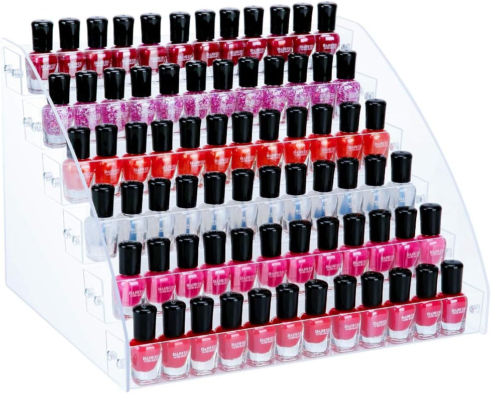 KINGROW Nail Polish Organizer 72 Bottles of 6 Layers Acrylic Display Rack Eyeglasses Storage Essential Oils Holder Makeup Organizer: Beauty