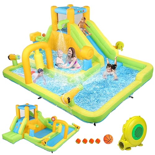 JOYMOR Inflatable Water Slide Park w/ 83x40 in Deep Swimming Pool
