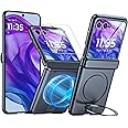 CENMASO for Motorola Razr+ Plus 2025 Case/Razr + Plus 2024 Case with Hinge Protection & Built-in Screen Protector & Magnetic Ring Stand, Slim Rugged Shockproof Phone Case for Razr + 2025/2024-Black