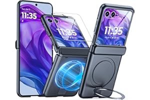 C CENMASO CENMASO for Motorola Razr+ Plus 2024 Case/Razr + Plus 2025 Case with Hinge Protection & Built-in Screen Protector & Magnetic Ring Stand, Slim Rugged Shockproof Phone Case for Razr + 2024/2025-Black