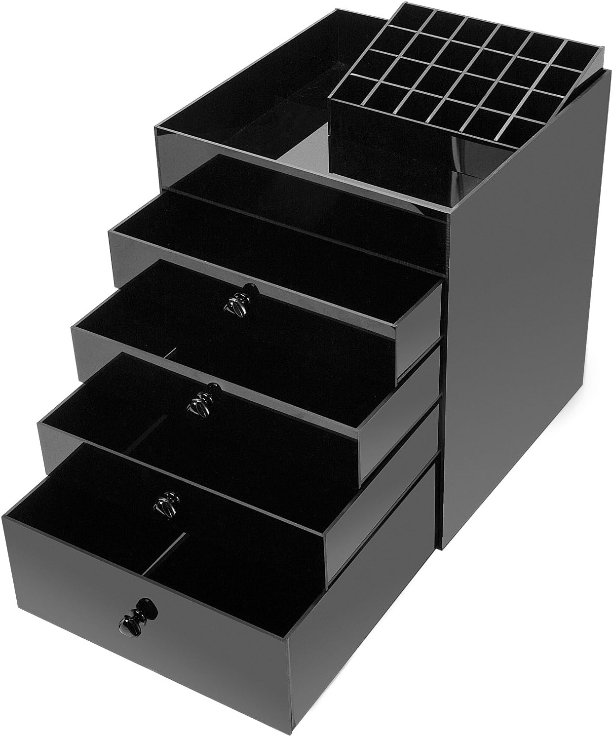HBF Make Up Organiser Clear Acrylic Makeup Storage Exquisite Jewellery & Cosmetic Storage (large black)