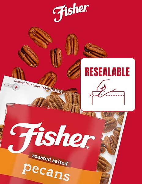 FISHER SNACK ROASTED SALTED PECANS, 4.5 OZ (PACK OF 1), MAMMOTH SALTED PECANS IN RESEALABLE POUCH, PERFECT FOR GIFTING OR PERSONAL ENJOYMENT, CRUNCHY, AND IRRESISTIBLY ROASTED