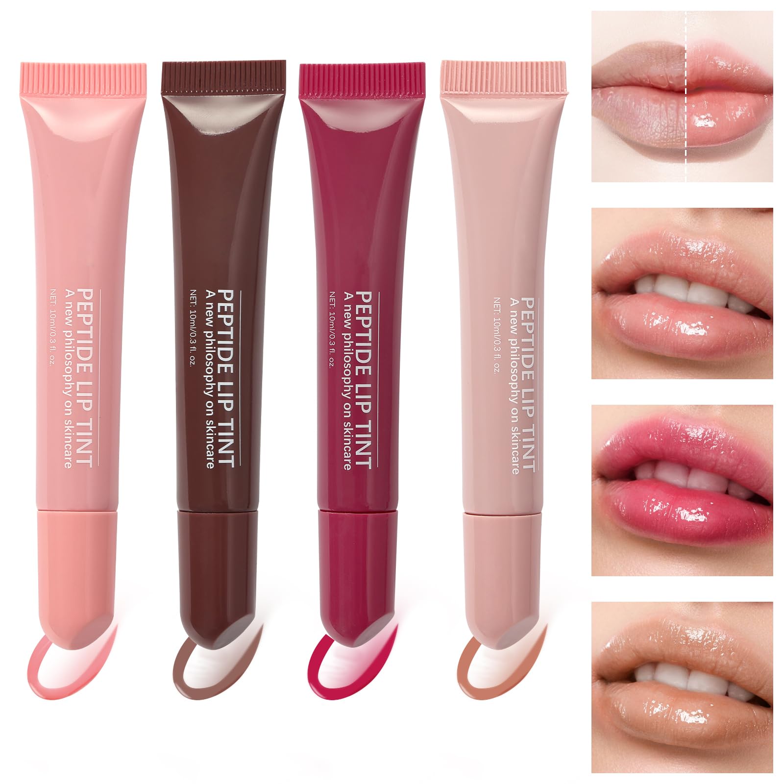 AOOWU Glitter Glossy Plumping Lip Gloss, 4Pcs Hydrating Lip Gloss, High Shine Glass Finish Nude Colors elly Liquid Lipstick, Highly Plumping Lipgloss for Girls and Women