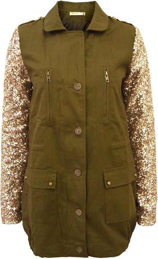 Marshall Khaki Sequin Sleeve Military Jacket (S/8): Amazon.co.uk: Clothing