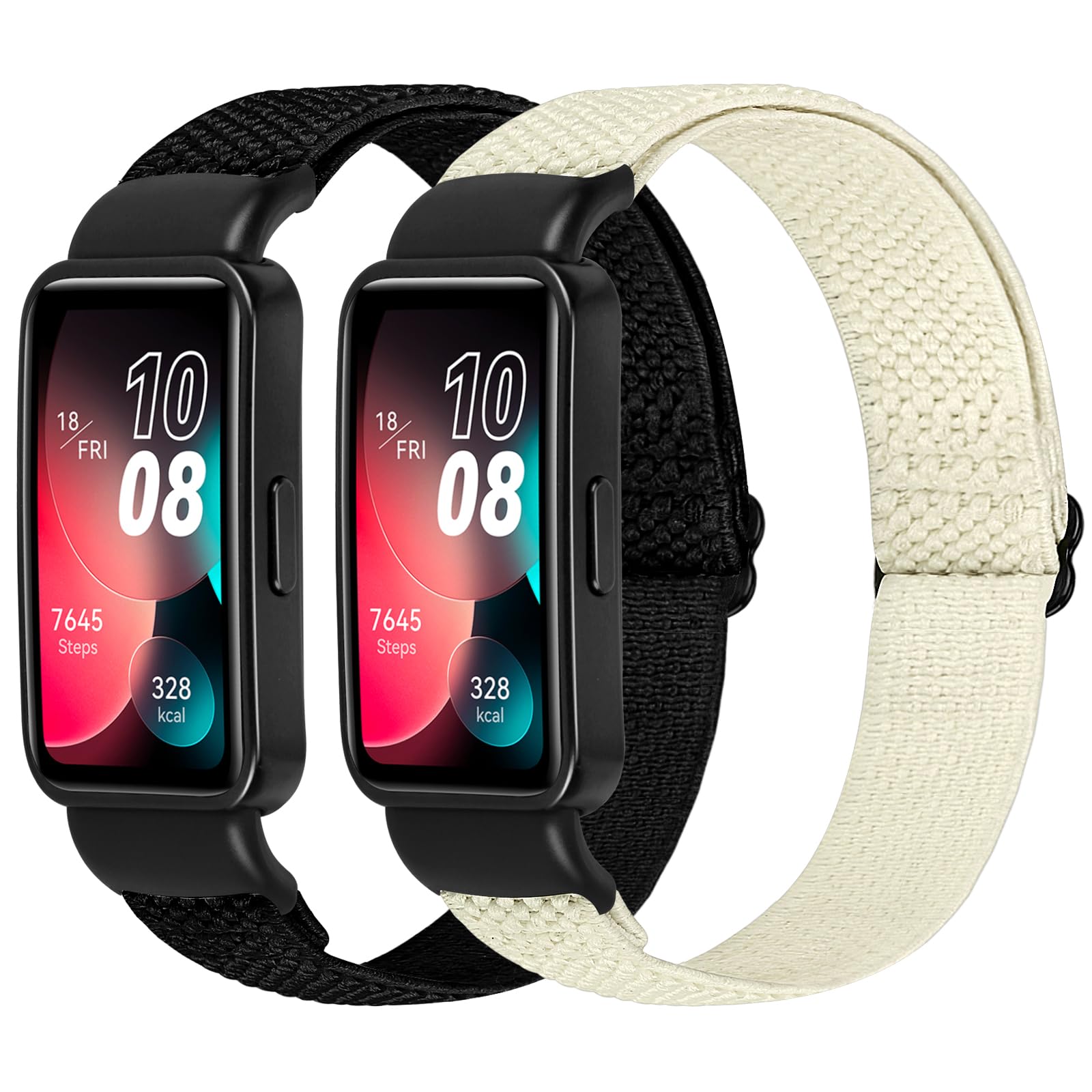 Tiptops Elastic Straps Compatible with Huawei Band 8/Huawei Band 9/Huawei Band 10 Men Women, 2 Pack Adjustable Stretchy Bracelets Sport Nylon Replacement Bracelet for Huawei Band 8/9/10(NFC)