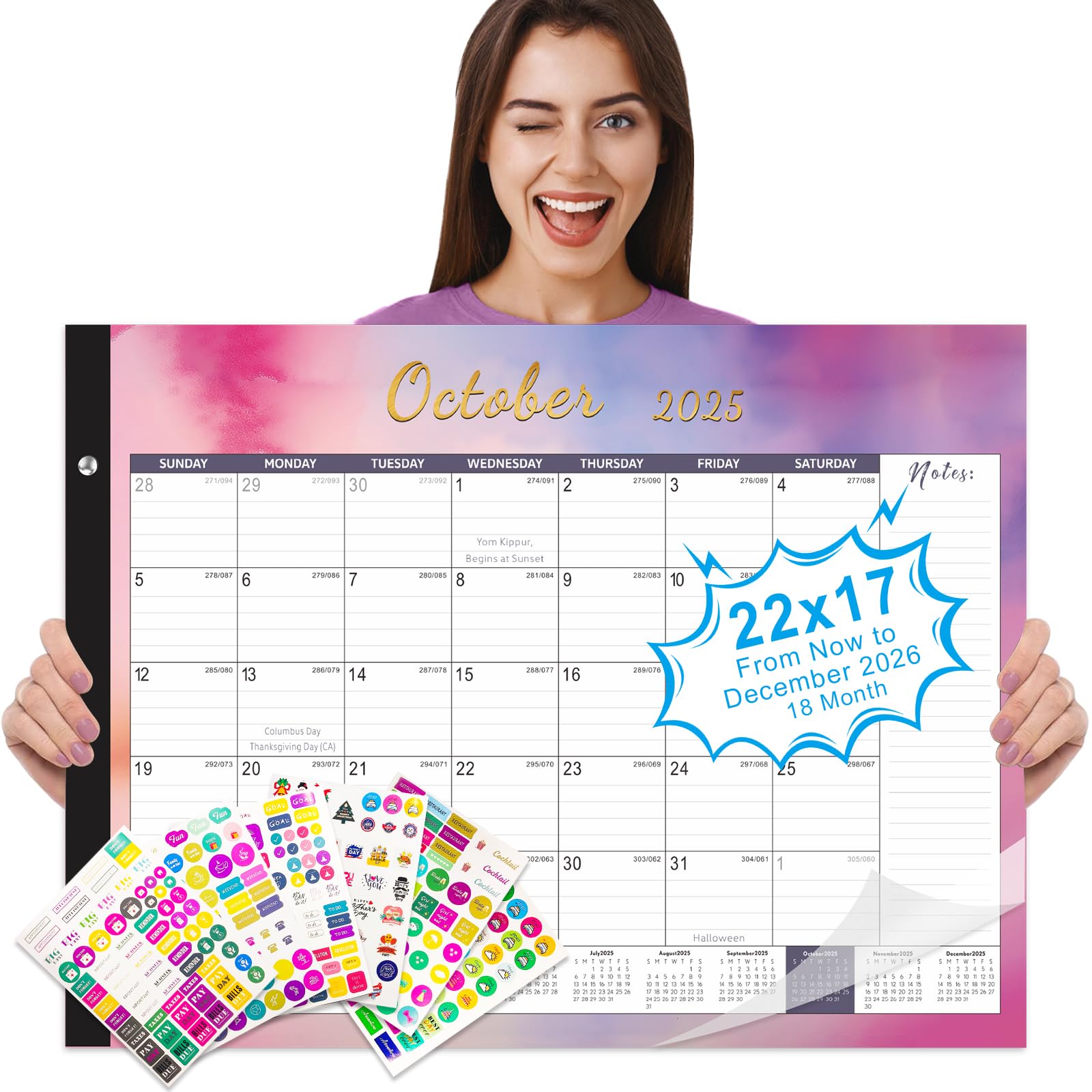 Photo 1 of Gannyfer Desk Calendar 2025-2026, 2026 Desk Calendar Large 22"x17", 18 Month Yearly Desktop Calendar 2026 with Notes, 2026 Calendar for Family, Office, and School(6 Stickers)