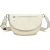 Crescent Bag for Women and Men, Fashion Medium PU Leather Folding Crescent Moon Bag Single Shoulder Bag with Adjustable Strap (Z-PU-Beige)
