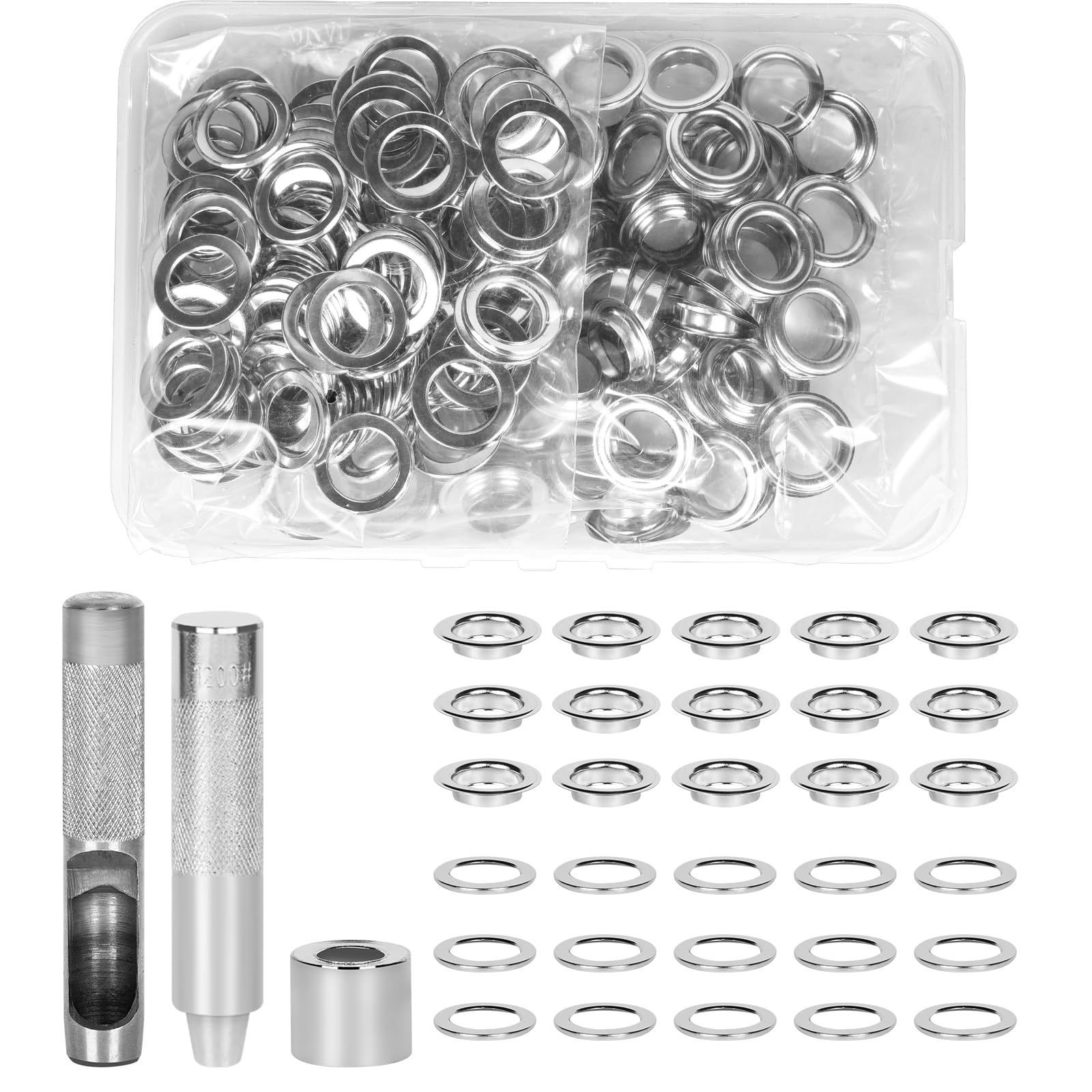 Grommet Kit, 100 Sets 14MM/0.55In Eyelet Punch Kit, Fabric Hole Punch, Metal Grommet Tool Kit With 3 Tool for Fabric Leather Shoes Bag Canvas Belt DIY Crafts